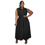 Plus Size Women Elegant Sleeveless Waist-cinching Shirt Dress