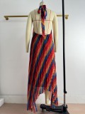 Women Pleated African Rainbow Striped Holidays Casual Sleeveless Dress