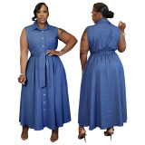 Plus Size Women Elegant Sleeveless Waist-cinching Shirt Dress