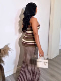 Women Summer African Elegant Striped Color Block Strap Dress