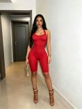 Women Halter Neck Stretch Sleeveless Knee-Length Jumpsuit