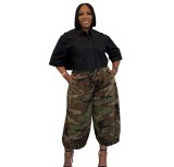 Plus Size Women Camouflage Pocket Lantern Jogger Pants