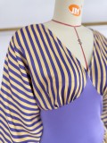 Women Spring/Summer African V-Neck Striped Holidays Dress