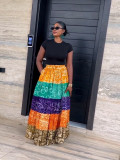 Women African Summer Print Holidays Patchwork Skirt