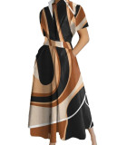 Plus Size Women Printed V-Neck Short-Sleeve Dress