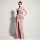 Women Sequined Camisole with Slit Formal Party Evening Dress