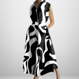 Plus Size Women Printed V-Neck Sleeveless Dress