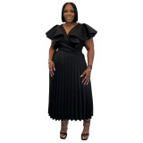 Plus Size Women Ruffle Pleated Dress