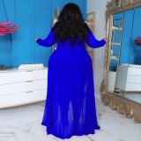 Plus Size Women Pocket Long Sleeve Patchwork Stretchy Jumpsuit