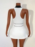 Women Zipper Color Block Sleeveless Half-High Neck Casual Dress