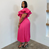 Plus Size Women Ruffle Pleated Dress