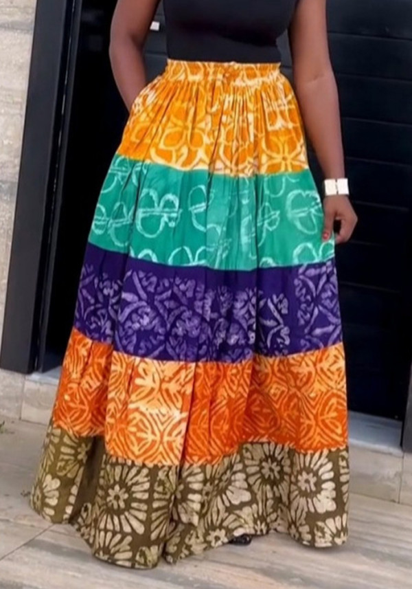 Women African Summer Print Holidays Patchwork Skirt