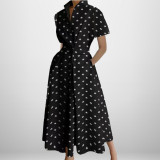 Plus Size Women Printed V-Neck Short-Sleeve Dress