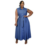 Plus Size Women Elegant Sleeveless Waist-cinching Shirt Dress