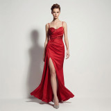 Women Sequined Camisole with Slit Formal Party Evening Dress