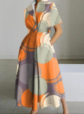 Plus Size Women Printed V-Neck Short-Sleeve Dress
