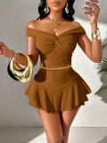 Women Off-Shoulder Cropped Top and Skirt Two-Piece Set