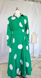 Plus Size Women Printed Casual Polka Dot Polo Neck Long-Sleeve Dress
