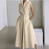 Plus Size Women Printed V-Neck Sleeveless Dress