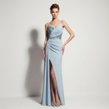 Women Sequined Camisole with Slit Formal Party Evening Dress