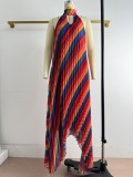 Women Pleated African Rainbow Striped Holidays Casual Sleeveless Dress