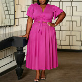 Plus Size Women Ruffle Sleeve Drawstring Pocket V-Neck Top and Skirt Two-Piece Set