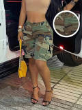 Women Casual Summer Button-Zipper Camouflage Shorts