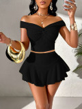 Women Off-Shoulder Cropped Top and Skirt Two-Piece Set