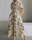 Plus Size Women Printed V-Neck Short-Sleeve Dress