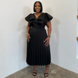 Plus Size Women Ruffle Pleated Dress