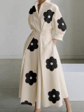 Plus Size Women Printed Casual Polka Dot Polo Neck Long-Sleeve Dress