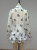 Women Summer African Elegance Lantern Sleeve Ruffle Shirt and Skirt Two-Piece Set
