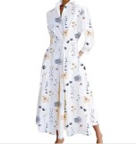 Plus Size Women Printed Casual Polka Dot Polo Neck Long-Sleeve Dress