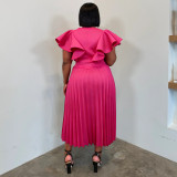 Plus Size Women Ruffle Pleated Dress