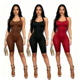 Women Halter Neck Stretch Sleeveless Knee-Length Jumpsuit