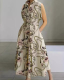 Plus Size Women Printed V-Neck Sleeveless Dress