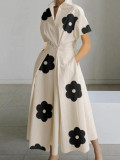 Plus Size Women Printed V-Neck Short-Sleeve Dress