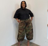 Plus Size Women Camouflage Pocket Lantern Jogger Pants