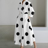 Plus Size Women Printed Casual Polka Dot Polo Neck Long-Sleeve Dress