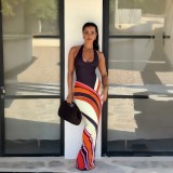 Women Summer African Oil Painting Holidays Beach Elegant Maxi Dress