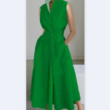 Plus Size Women Printed V-Neck Sleeveless Dress