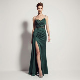 Women Sequined Camisole with Slit Formal Party Evening Dress