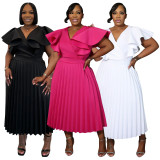 Plus Size Women Ruffle Pleated Dress