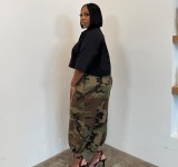 Plus Size Women Camouflage Pocket Lantern Jogger Pants