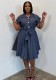 Women Summer Casual Short Sleeve Belt Denim Dress