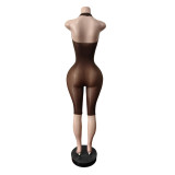 Women Halter Neck Stretch Sleeveless Knee-Length Jumpsuit