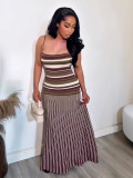 Women Summer African Elegant Striped Color Block Strap Dress