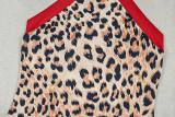 Women Leopard Print Patchwork Halter Neck Sleeveless Bodycon Dress