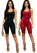 Women Halter Neck Stretch Sleeveless Knee-Length Jumpsuit Women Halter Neck Stretch Sleeveless Knee-Length Jumpsuit