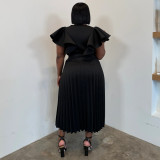 Plus Size Women Ruffle Pleated Dress